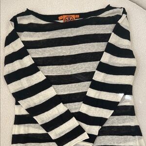 Tory Burch Black and Cream Striped Sweater sz M